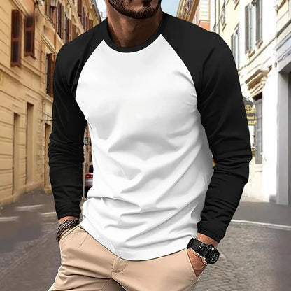 Men's T-shirts Long Sleeve O-neck Pactwork Casual Raglan Sleeves Color Matching for Men New Spring Autumn Tees Men Clothing Top
