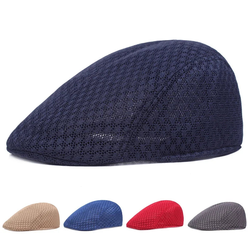 2023 New Summer Casual Beret Hat Unisex Mesh Flat Caps Newsboy Style adjustablr Fashion Breathable Summer Hat for Women Men Caps