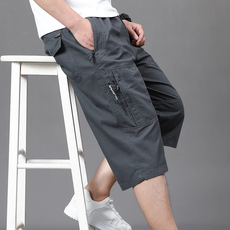 Men's Cropped Pants Cargo Shorts Big Size Below Knee Shorts Sports Short Pants Streetwear Hip Hop Straight Loose Pants