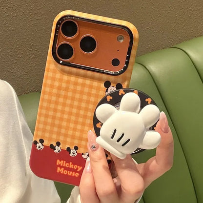 Cute Mickey Glove For Magnetic Phone Case with Stand 3D Hand Shape Grip Holder for 17 16 15 14 13 Pro Max  Disney Cartoon Cover.