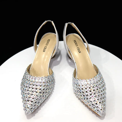 2023 New INS High-Heeled Pointed Toe Wedding Shoes Colorful Full Diamond Design Shoe and Bag Set for Nigeria Party