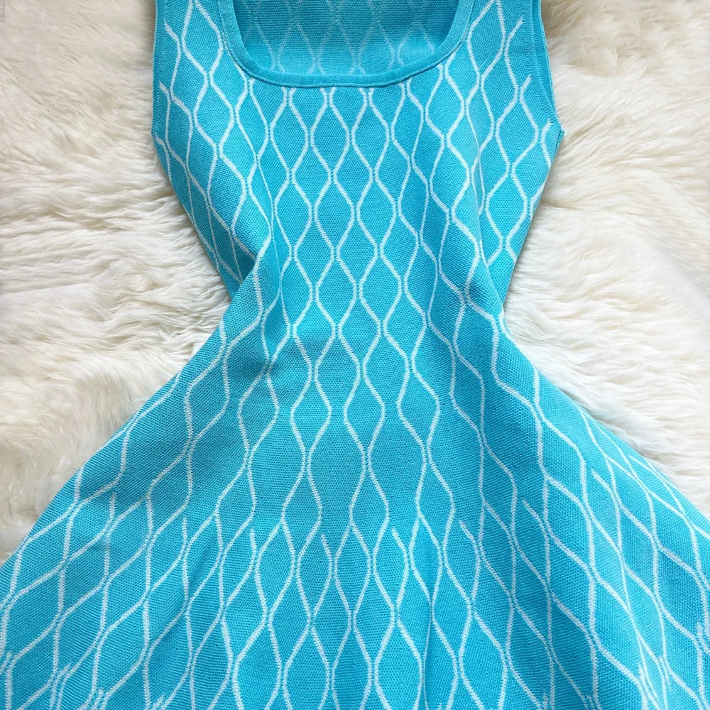 Brand Fashion A-line Short Women Dress Elegant Y2K Geometric Knitted Summer Dress Female Harajuku Black Party Vestidos