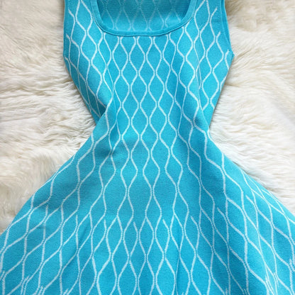 Brand Fashion A-line Short Women Dress Elegant Y2K Geometric Knitted Summer Dress Female Harajuku Black Party Vestidos