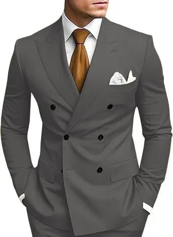 Man 2 Piece Outfit Set Double-breasted, Double-slit Suit for  Wedding Dresses Stage Costume Graduation Casual Suit