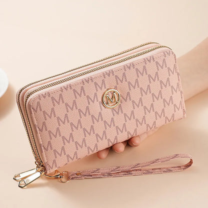 Double Zipper Wallets Women Men Long Coin Purses Cards Holder Handbags Billfold Wristlet Wallet Clutch Money Bags M Letter Purse