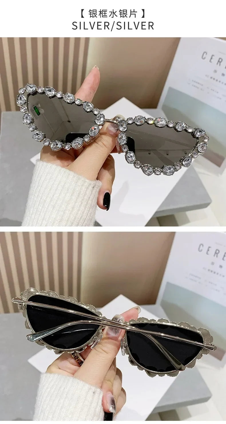 Luxury Crystal Women Cat Eye Sunglasses Female Diamond Trending Metal Frame Sun Glasses Driving Eyeglasses Uv400 Gafas De Sol