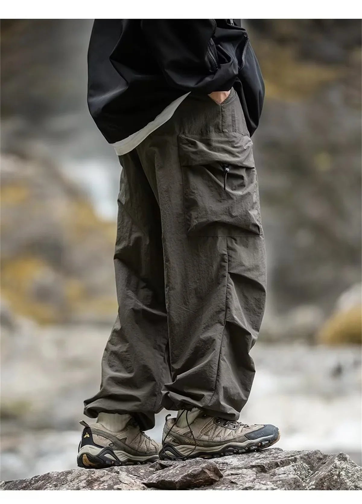 New Trendy New Men's Spring/Summer Breathable Outdoor Cargo Parachute Pants Leisure Hiking Mountaineering Water-resist Pants