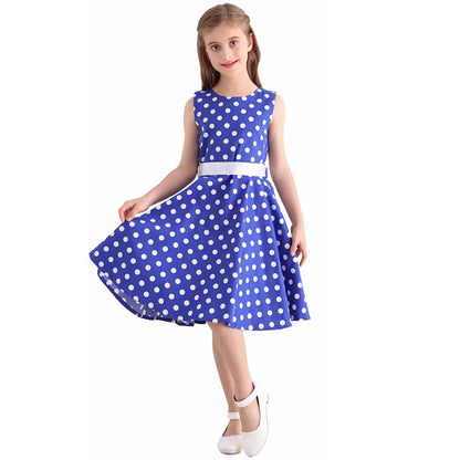 Girl's Retro Dress,Summer Princess Sleeveless Polka Dots Cotton Lightthin Romantic Floral 50s Vintage Dress Party Wedding Daliy