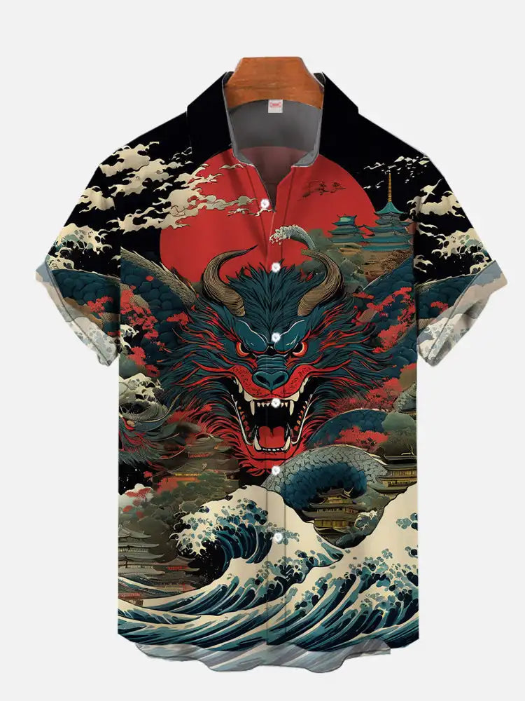 Men's Shirt Dragon Print Casual Daily Tops 3D Printing Short Sleeve Shirt Summer  Fashion Unisex Hawaiian Samurai Cat Shirts