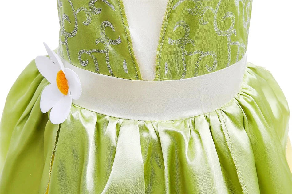 Tiana Costume Girl Dress Up Princess Girls Cosplay Role Playing Party Costumes Children Sleeveless Carnival Princess  Dresses