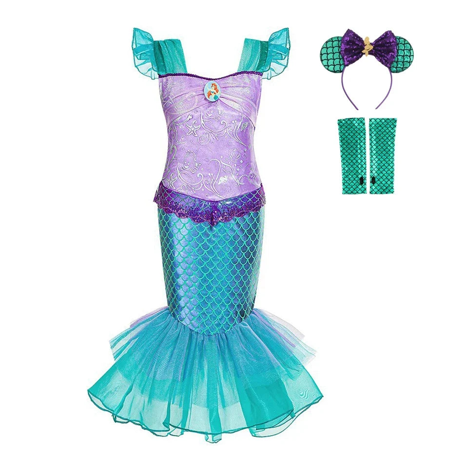 Mermaid Dress for Girl Charm Princess Cosplay Sequin Bling Costume for Kids Girl Fish Beauty Birthday Party Halloween Clothing
