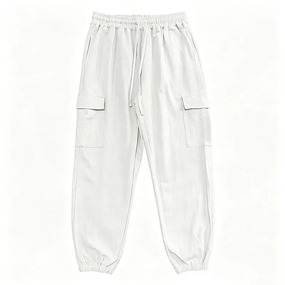 Men's Cotton Linen Blend Cargo Jogger Pants Elastic Waist Drawstring Multi Pockets Casual Breathable Streetwear Trousers for Men