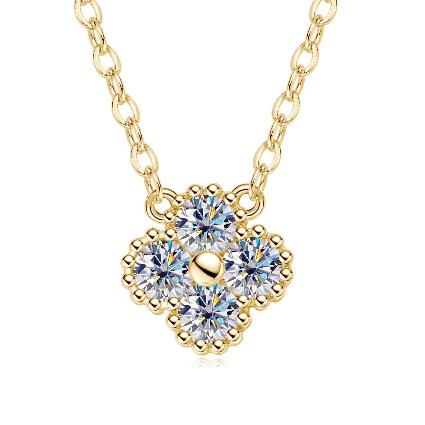 3mm Certified Moissanite Pendant Necklace for Women Classic Clover Flower Neck Chain 100% Pure 925 Silver Chain Charm