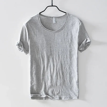 Retro Raw Edge T-Shirt for Men 100% Cotton Lightweight & Breathable Slim-Fit Monochromatic O-Neck Summer Streetwear Essential