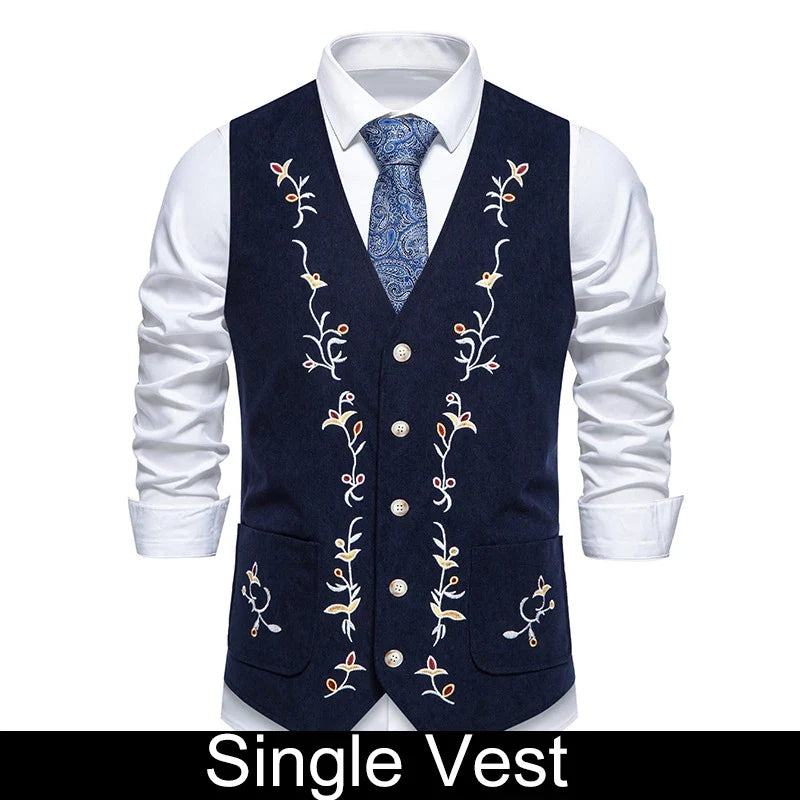 Suit Vest Man British Style Printed Single-breasted Male Waistcoat Slim V-neck Sleeveless Pocket Versatile Men Vest
