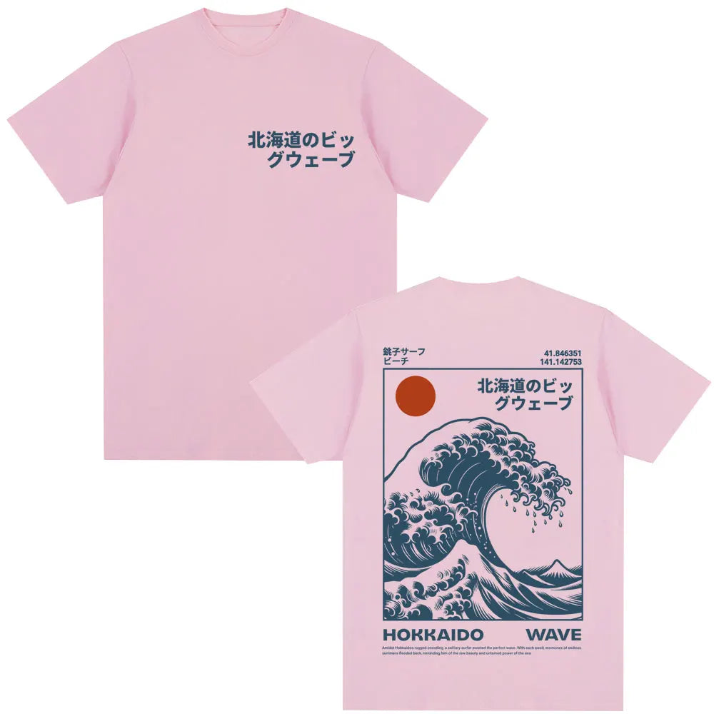 Japanese Style Hokkaido Wave Graphic T-shirts Men Women Harajuku Fashion Vintage T Shirts Oversized Cotton Popular T-Shirt Gifts