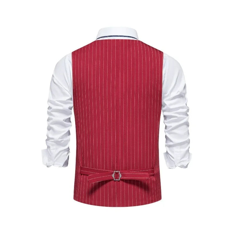 Men Suit Vest British Style Striped Business Casual Man Waistcoat Slim V-neck Single-breasted Versatile Male Vest