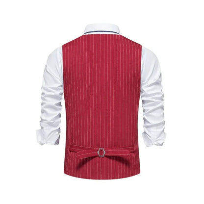 Men Suit Vest British Style Striped Business Casual Man Waistcoat Slim V-neck Single-breasted Versatile Male Vest