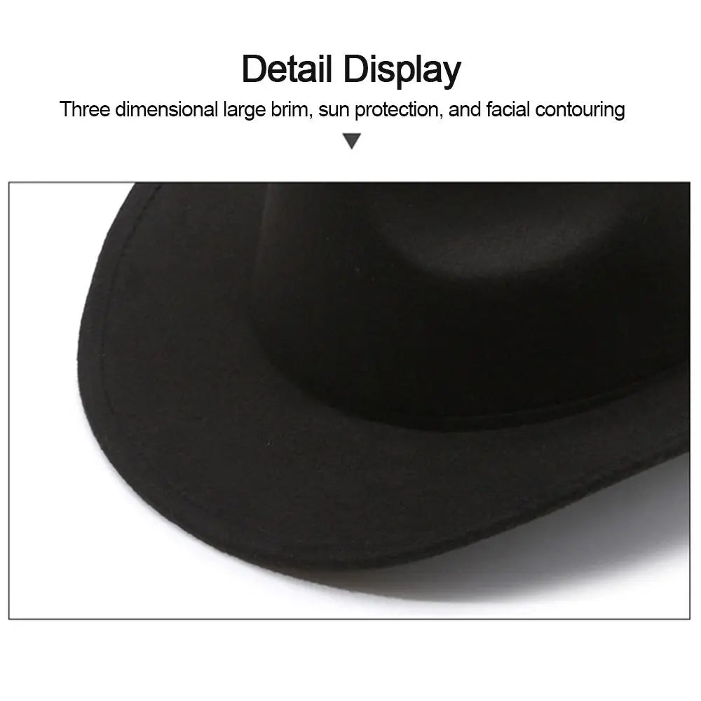 New Wide Brim Cowboy Hat Solid Color Felt Panama British Retro Cap Women Men