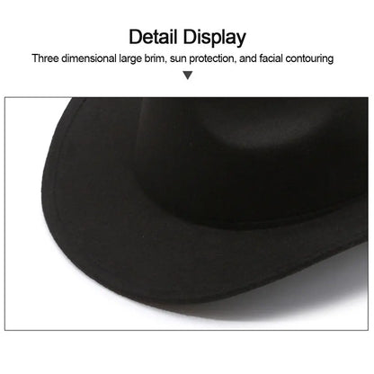 New Wide Brim Cowboy Hat Solid Color Felt Panama British Retro Cap Women Men