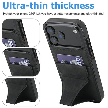 Foldable Kickstand Leather Phone Case For iPhone 17 Pro Max 16 Plus 15 14 13 12 Protective Credit Card Slots Kickstand Cover