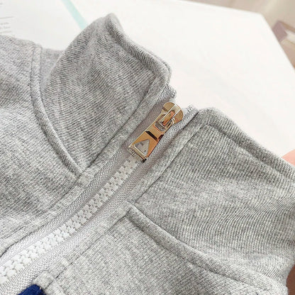 Boys Contrast Alphabet Full Zip Sweatshirt Jacket+Sweatpant Workout Set School Kids 2PCS Tracksuit Children Jogger Outfit 5-16Yr