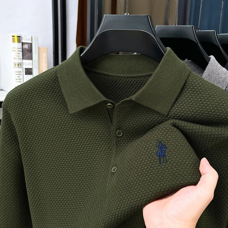 Light Luxury Cotton Long Sleeved T-shirt Men's Fashion Trend Lapel Autumn Paul Embroidery Polo Shirt Men's Long Sleeved Clothes