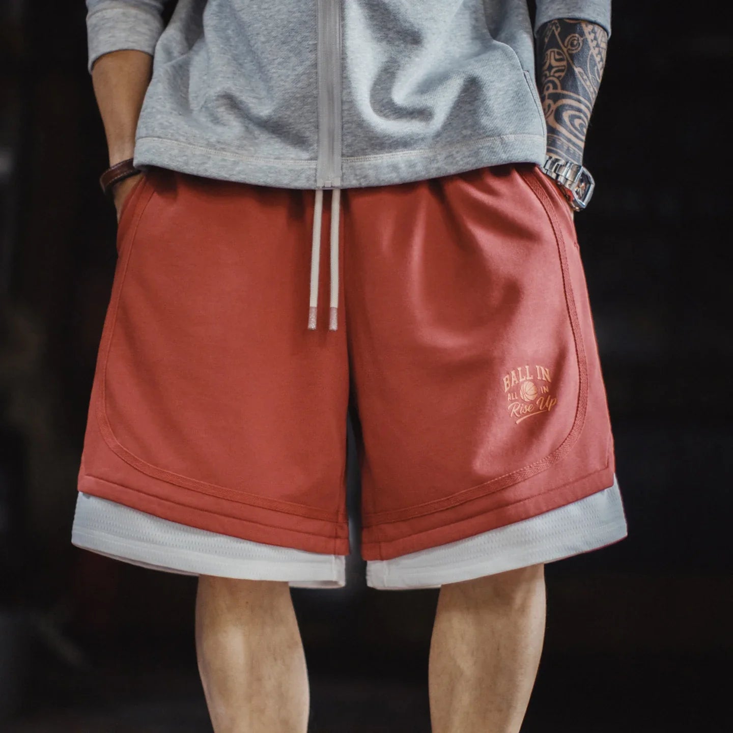 Men's American Retro Street Basketball Print Knit Sweat Shorts Breathable Loose 5 Inch Summer Daily Workout Pants Sports