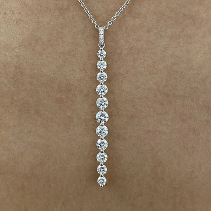 14K Gold Filled Long Drop Pendant Necklace Sparkling 11-Stones Moissanite Necklace for Women Unique Design Fine Jewelry