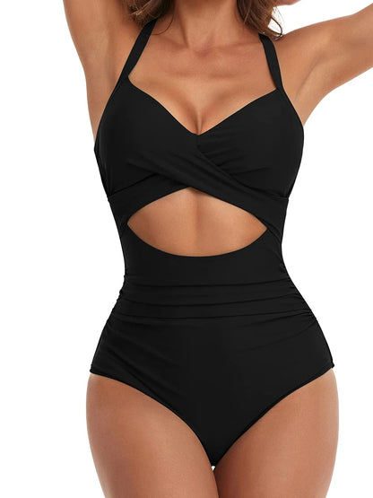 2026 Plain Ruched Swimsuit Women One Piece Solid Swimwear Female Beachwear Bathers Bathing Swimming Swim Bodysuit Summer