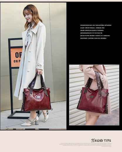 2024 New Fashion Casual Tote Bag Women Handbags Soft Leather Shoulder Bags Vintage Big Capacity Crossbody Hand Bag For Ladies