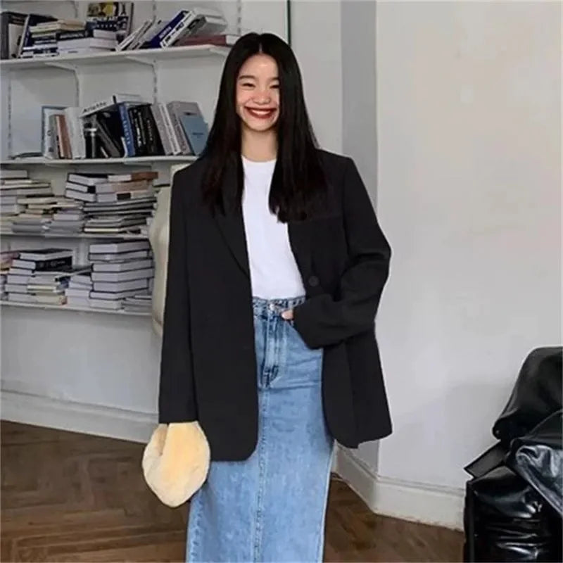 2025 Back Slit Design Blazer Coats Women Casual Fashion Loose Korean Jackets Streetwear Chic Long Sleeve All Match New Suit Tops