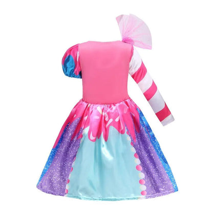 Girls Candy Fairy Lollipop Cosplay Costume Toddler Carnival Purim Rainbow Vestidos Girls Birthday Party Long Short Sleeves Dress