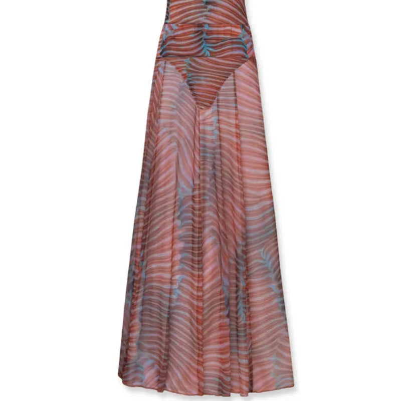 Sexy Boutique See Through Maxi Dress Sets 2 Pieces Printed Slim Fit Top Jumpsuit A Line Long Skirt 2025 Women Top Skirts Outfits