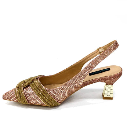 Nigerian Heel Party for Women Shoes and Bag Set Champagne Colour Rhinestone Handbag Italian Design Wedding INS 2024