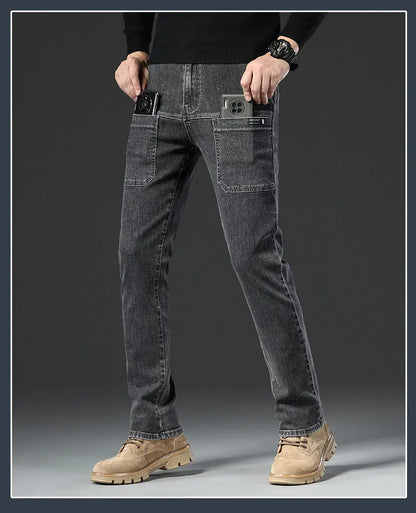 6 Pocket Design Denim Jeans Men's 2025 New High Elasticity Denim Casual Trousers Straight Male Pants Fashion Mid-waist Jeans