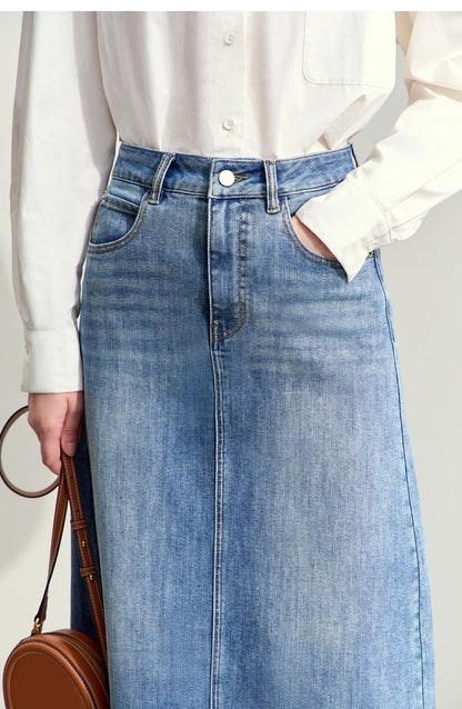 Minimalism 2024 Summer New Casual Denim Style Women Jeans Skirts Letters Embroidery Open Fork Female A-line Skirt 12442282
