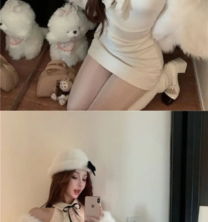 Hotsweet Y2k Dress Women Lace Splicing Bow Halter Waist Slim Fit Hip Mini Dresses Fashion Birthday Party Vestido Summer