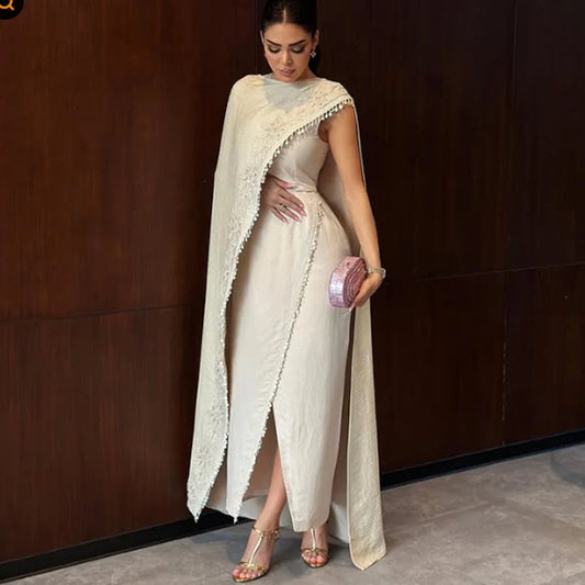 Customized Retro Exquisite Classic Jersey Applique Tassel StraightOne-shoulder Long Dresses Evening Dresses High quality