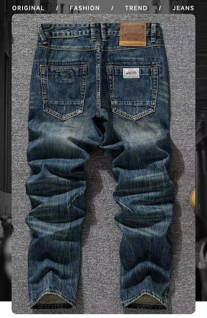 Spring Autumn Trendy Vintage Washed Jeans Men's Loose Straight Leg Fashionable Youth Casual Cotton Denim Anti-Bacterial