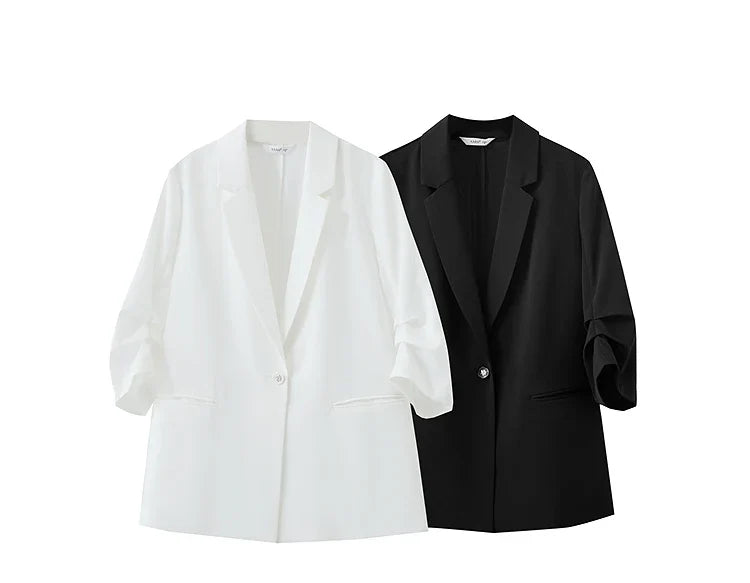 Minimalist Women's Blazer Mujer 2025 Autumn New Solid Loose Seven-quarter Sleeve Lapel Button Commuter Suit Jacket 12512019