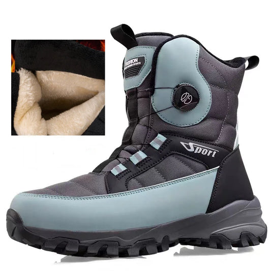 Rotating Button Men's Snow Boots Warm Plush Winter Boots Men Outdoors Cotton Shoes Wear resistant Mid-Calf Boots Platform Shoes