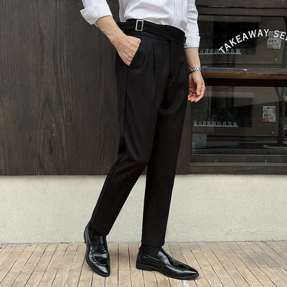 2025 New Naples High Waist Mens Suit Pants Double-Blade Gurkha Chino Slim Fit Trousers Fashion Men Wedding Party Casual Pant