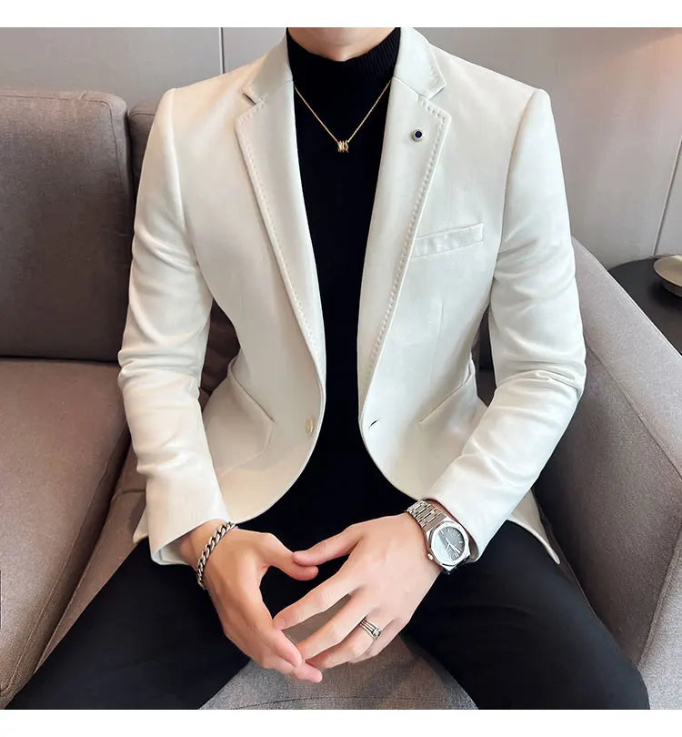 High-quality, fashionable men's stylish, versatile and trendy Korean-style slimming suede business casual suit