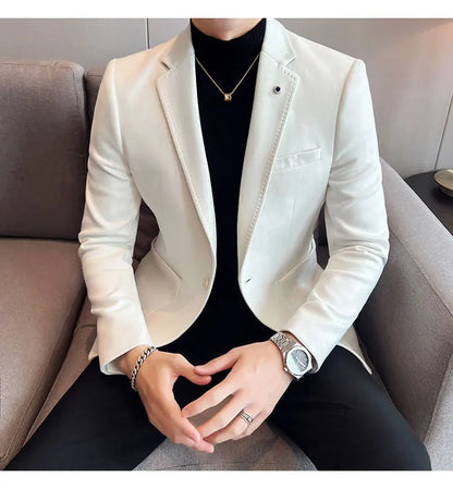 High-quality, fashionable men's stylish, versatile and trendy Korean-style slimming suede business casual suit