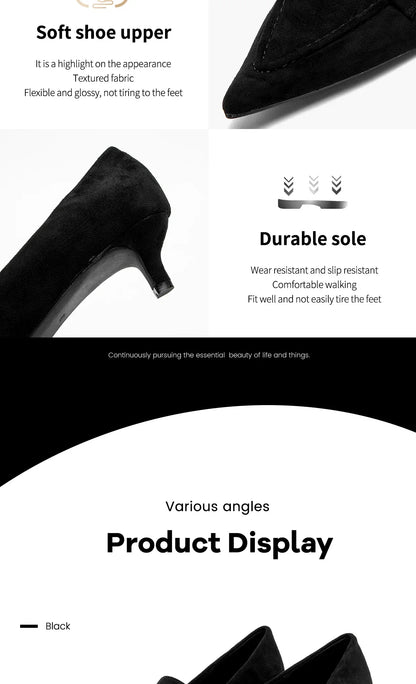 Woman's Heel Shoes New Retro Suede Women's Shallow Mouth Pointed Shoes Girls Business Low Heel Le Fu Shoes