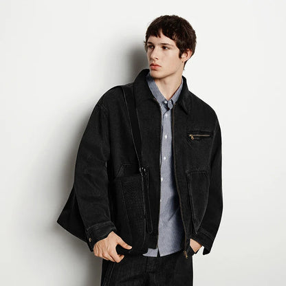 Denim Jacket Men Vintage Detroit Style Workwear Pure Cotton Casual Outdoor Coat 2025 Autumn Winter Fashion