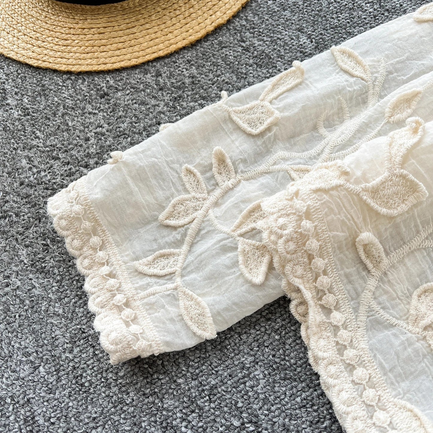 2025 Spring Gentle Women Blouse Leaves Embroidery Single Breasted Long Sleeves Summer Thin Streetwear Casual Shirt