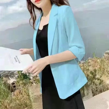 Linen Small Blazer For Women, Thin  Summer Suit, Korean Version, Sun Protection, Casual British Style, White And Black