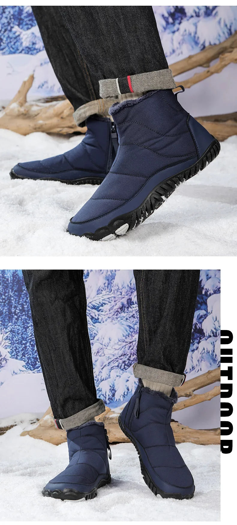 Cotton Boots Men/women Large Size 47 Waterproof Snow Boots Winter Warm  Comfort Zipper Anti Cold Non-slip Cotton Boots
